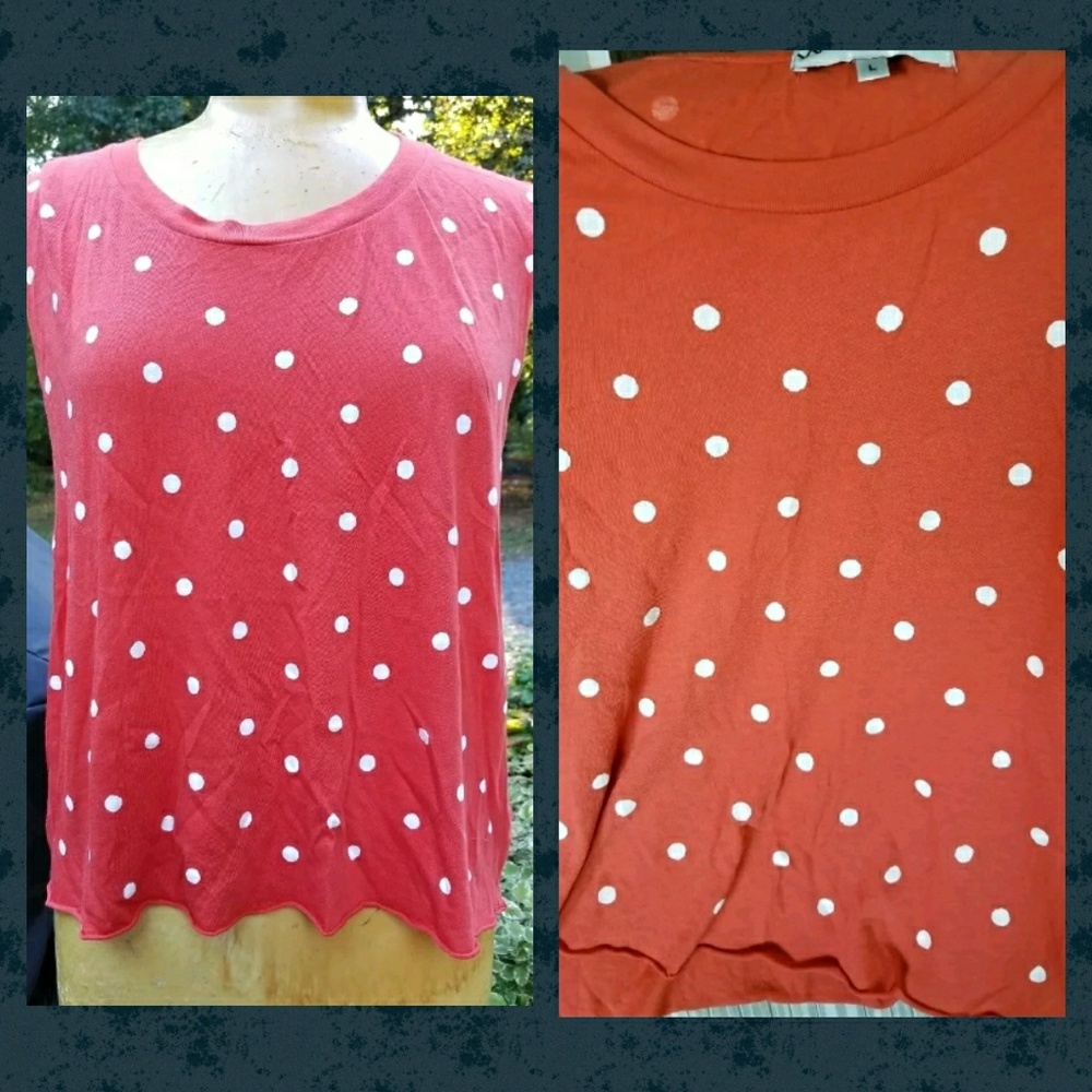 Wildfox sleeveless muscle tee Tank Top blood orange polka dot distressed